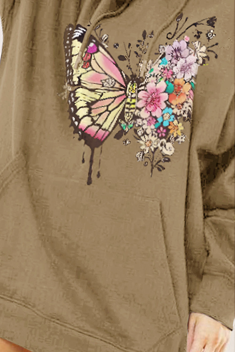 Dim Gray Simply Love Full Size Butterfly Graphic Dropped Shoulder Hoodie Sentient Beauty Fashions Apparel & Accessories
