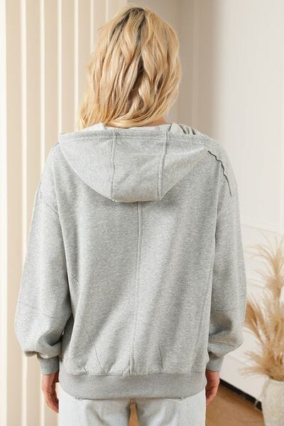 Gray Drawstring Long Sleeve Hoodie Sentient Beauty Fashions