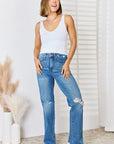 Light Gray Judy Blue Full Size High Waist Distressed Straight-Leg Jeans Sentient Beauty Fashions Apparel & Accessories