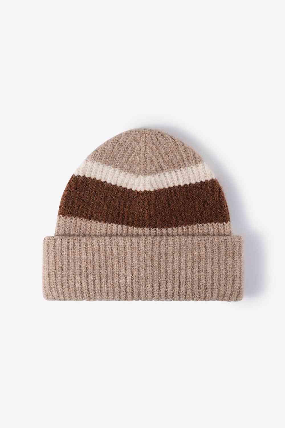 White Smoke Tricolor Cuffed Knit Beanie