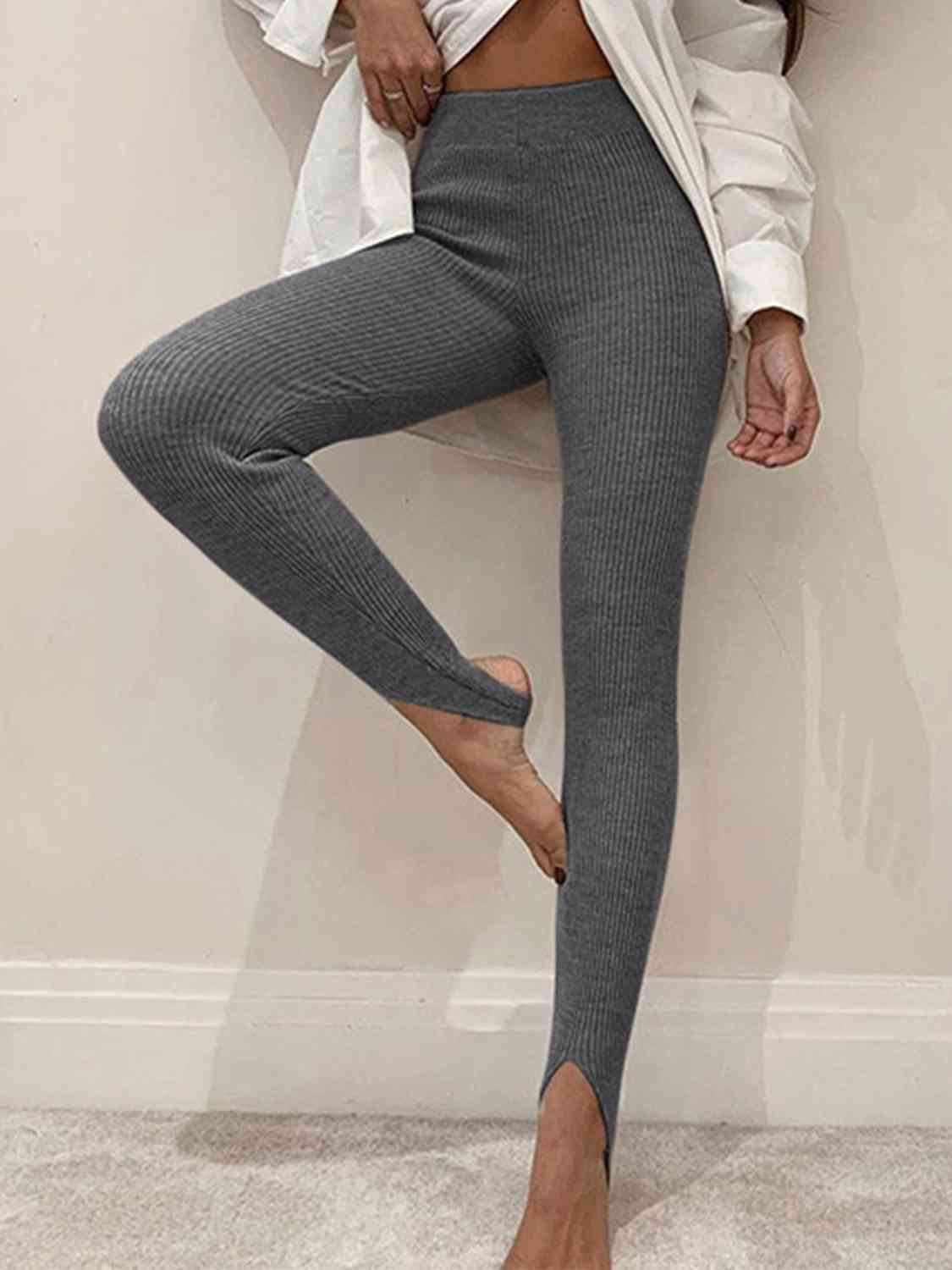 Gray Ribbed Mid Waist Leggings Sentient Beauty Fashions Apparel &amp; Accessories