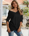 Gray Twisted V-Neck Long Sleeve T-Shirt Sentient Beauty Fashions Apparel & Accessories