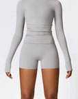 Light Gray Round Neck Long Sleeve Active T-Shirt Sentient Beauty Fashions Apparel & Accessories