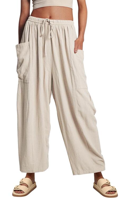 Gray Drawstring Pocketed Wide Leg Pant Sentient Beauty Fashions Apparel &amp; Accessories