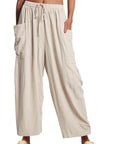 Gray Drawstring Pocketed Wide Leg Pant Sentient Beauty Fashions Apparel & Accessories