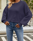Dark Slate Gray Round Neck Dropped Shoulder Sweater Sentient Beauty Fashions Apparel & Accessories