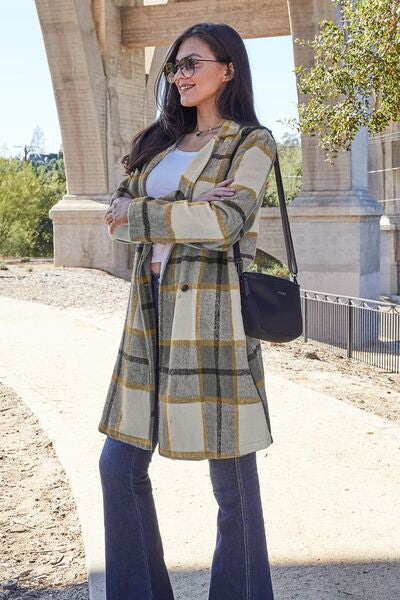 Gray Double Take Full Size Plaid Button Up Lapel Collar Coat Sentient Beauty Fashions Apparel &amp; Accessories