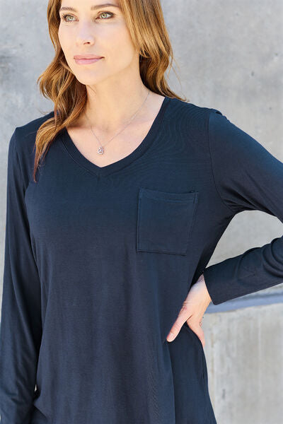 Dark Slate Gray Basic Bae Full Size V-Neck Long Sleeve Top Sentient Beauty Fashions Apparel &amp; Accessories