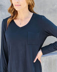 Dark Slate Gray Basic Bae Full Size V-Neck Long Sleeve Top Sentient Beauty Fashions Apparel & Accessories