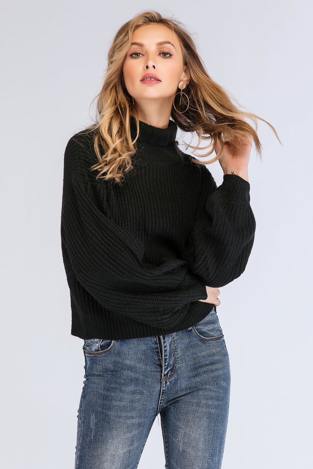 Light Gray Double Take Turtleneck Rib-Knit Dropped Shoulder Sweater Sentient Beauty Fashions Apparel & Accessories