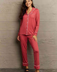 Slate Gray Ninexis Buttoned Collared Neck Top and Pants Pajama Set