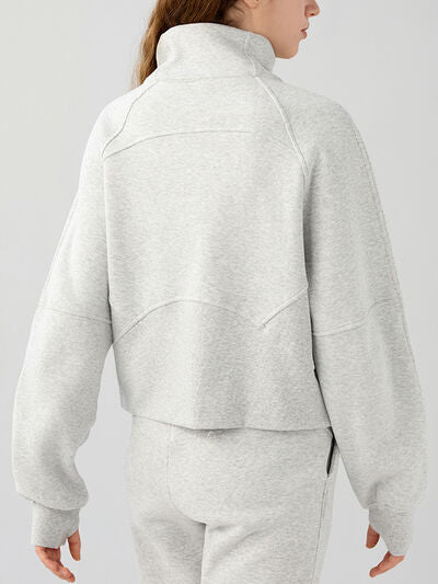 Light Gray Half Zip Pocketed Active Sweatshirt Sentient Beauty Fashions Apparel & Accessories