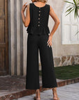 Dark Slate Gray Ruffled Round Neck Tank and Pants Set Sentient Beauty Fashions Apparel & Accessories