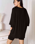 Black Basic Bae Full Size Soft Rayon Three-Quarter Sleeve Top and Shorts Set Sentient Beauty Fashions