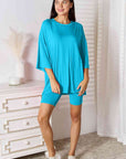 Gray Basic Bae Full Size Soft Rayon Three-Quarter Sleeve Top and Shorts Set