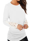 Black Lace Detail Long Sleeve Round Neck T-Shirt Sentient Beauty Fashions Apparel & Accessories