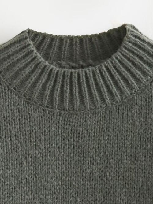 Dark Slate Gray Exposed Seam Round Neck Long Sleeve Sweater Sentient Beauty Fashions Apparel & Accessories