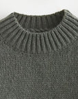 Dark Slate Gray Exposed Seam Round Neck Long Sleeve Sweater Sentient Beauty Fashions Apparel & Accessories