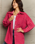 Maroon Ninexis Collared Neck Dropped Shoulder Button-Down Jacket Sentient Beauty Fashions Apparel & Accessories