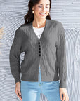Gray Cable-Knit Button Up Dropped Shoulder Cardigan Sentient Beauty Fashions Apparel & Accessories