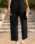 Black Tie Belt Paperbag Waist Straight Leg Pants Sentient Beauty Fashions Apparel & Accessories