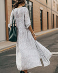 Slate Gray Slit Printed Tie Neck Long Sleeve Dress Sentient Beauty Fashions Apparel & Accessories