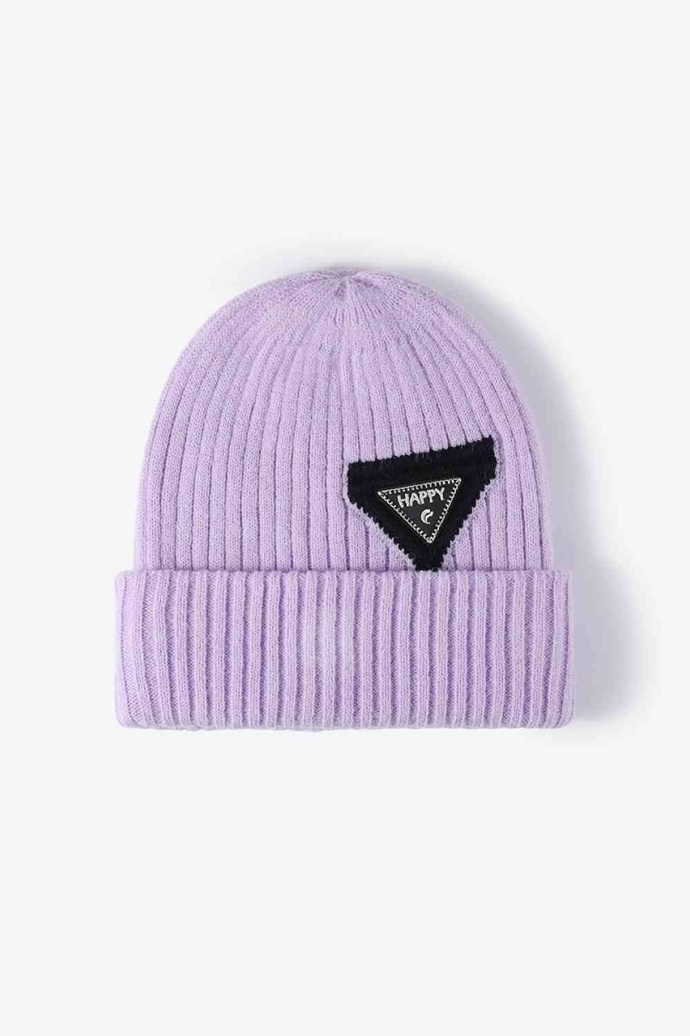 Lavender HAPPY Contrast Beanie