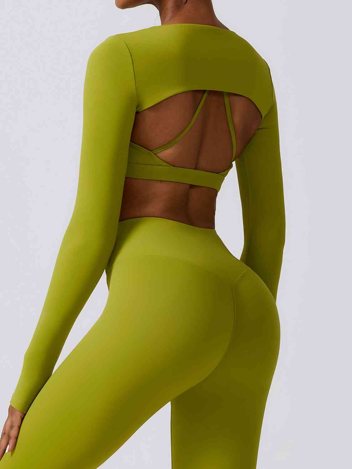 Olive Drab Cropped Cutout Long Sleeve Sports Top Sentient Beauty Fashions Apparel &amp; Accessories