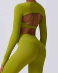 Olive Drab Cropped Cutout Long Sleeve Sports Top Sentient Beauty Fashions Apparel & Accessories