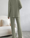 Gray Ribbed V-Neck Top and Pants Set Sentient Beauty Fashions Apparel & Accessories