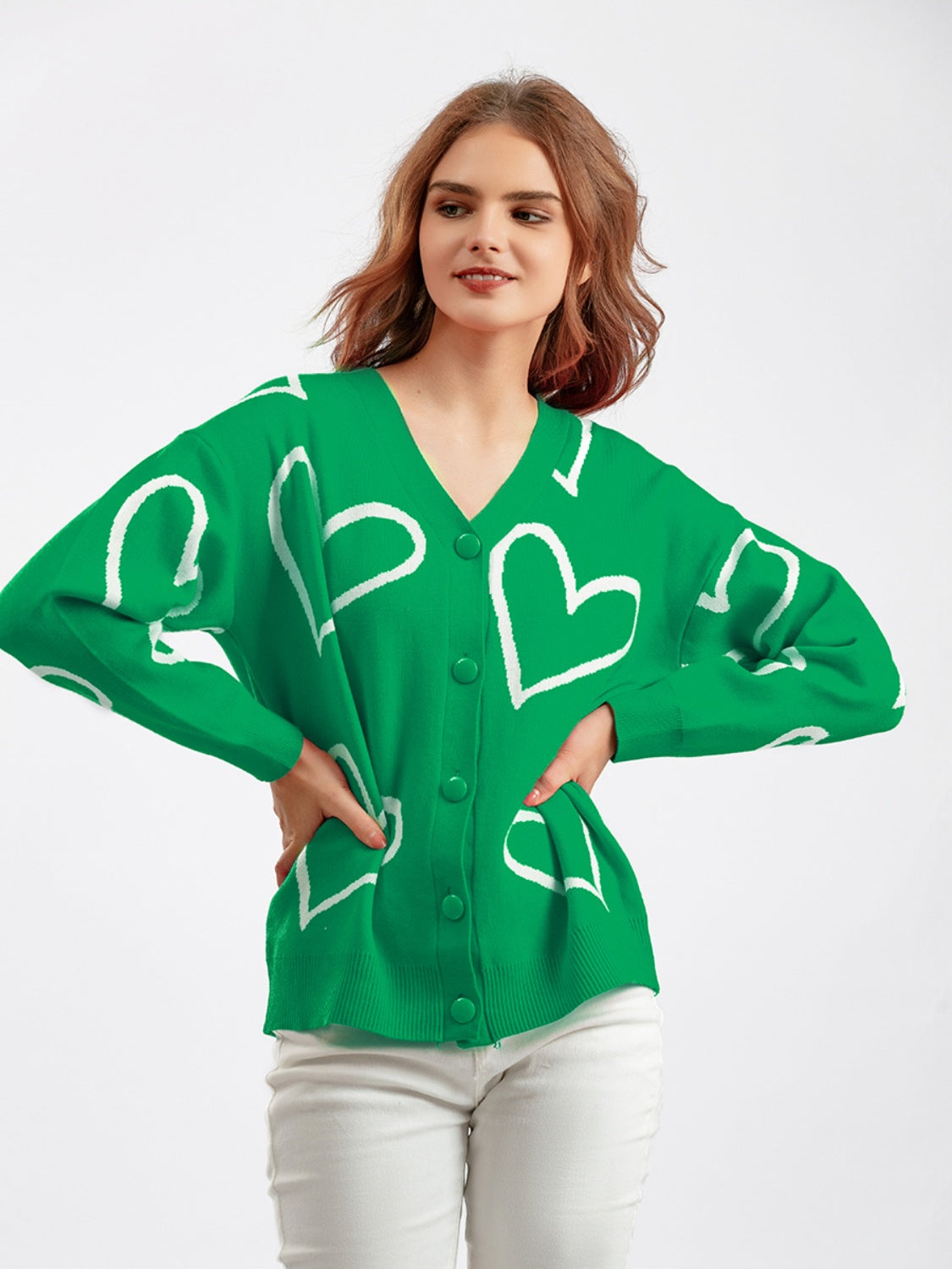 Sea Green Heart Button Down Cardigan Sentient Beauty Fashions Apparel & Accessories