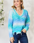Dark Slate Blue BiBi Tie Dye Frayed Hem Sweater Sentient Beauty Fashions Apparel & Accessories