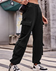 Dark Gray Elastic Waist Cargo Jeans Sentient Beauty Fashions Apparel & Accessories