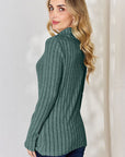 Dark Slate Gray Basic Bae Full Size Ribbed Mock Neck Long Sleeve T-Shirt Sentient Beauty Fashions Apparel & Accessories