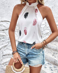 Light Gray Feather Print Grecian Neck Tank Sentient Beauty Fashions Apparel & Accessories