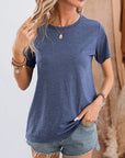 Slate Gray Round Neck Short Sleeve T-Shirt Sentient Beauty Fashions Apparel & Accessories