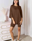 Light Gray Basic Bae Full Size Soft Rayon Three-Quarter Sleeve Top and Shorts Set Sentient Beauty Fashions