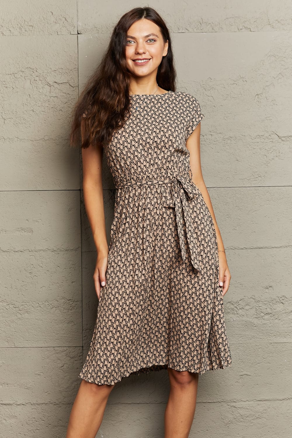 Rosy Brown Round Neck Tie Waist Dress