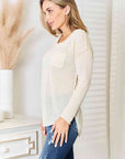 Light Gray Culture Code Full Size Scoop Neck Patch Pocket Top Sentient Beauty Fashions Apparel & Accessories