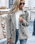 Gray Full Size Lapel Collar Sherpa Coat Sentient Beauty Fashions Apparel & Accessories