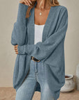 Light Slate Gray Open Front  Dropped Shoulder Cardigan Sentient Beauty Fashions Apparel & Accessories