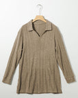 Beige Slit Johnny Collar Long Sleeve Sweater Sentient Beauty Fashions Apparel & Accessories