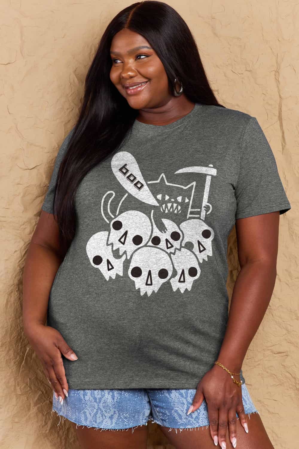 Dim Gray Simply Love Full Size Graphic BOO Cotton T-Shirt Sentient Beauty Fashions Apparel &amp; Accessories