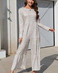 Dark Gray Striped Round Neck Long Sleeve Jumpsuit Sentient Beauty Fashions Apparel & Accessories