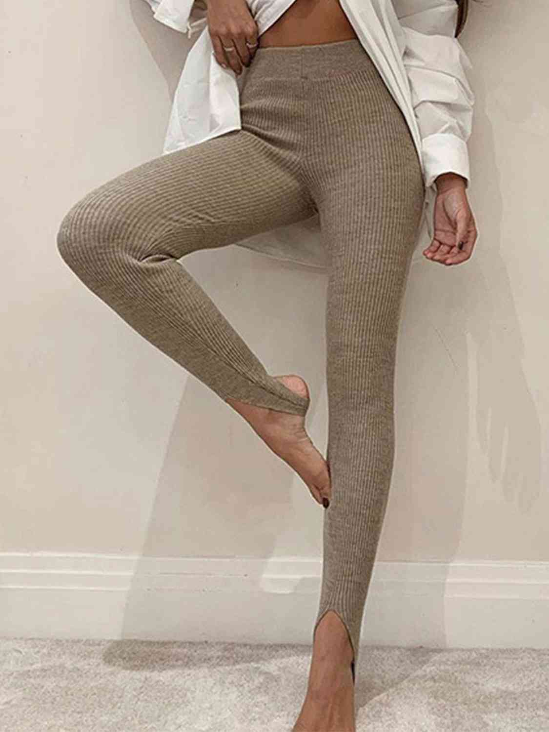 Gray Ribbed Mid Waist Leggings Sentient Beauty Fashions Apparel &amp; Accessories