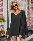 Dark Gray V-Neck Slit Exposed Seam Sweater