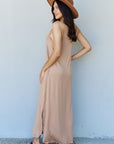 Gray Ninexis Good Energy Full Size Cami Side Slit Maxi Dress in Camel