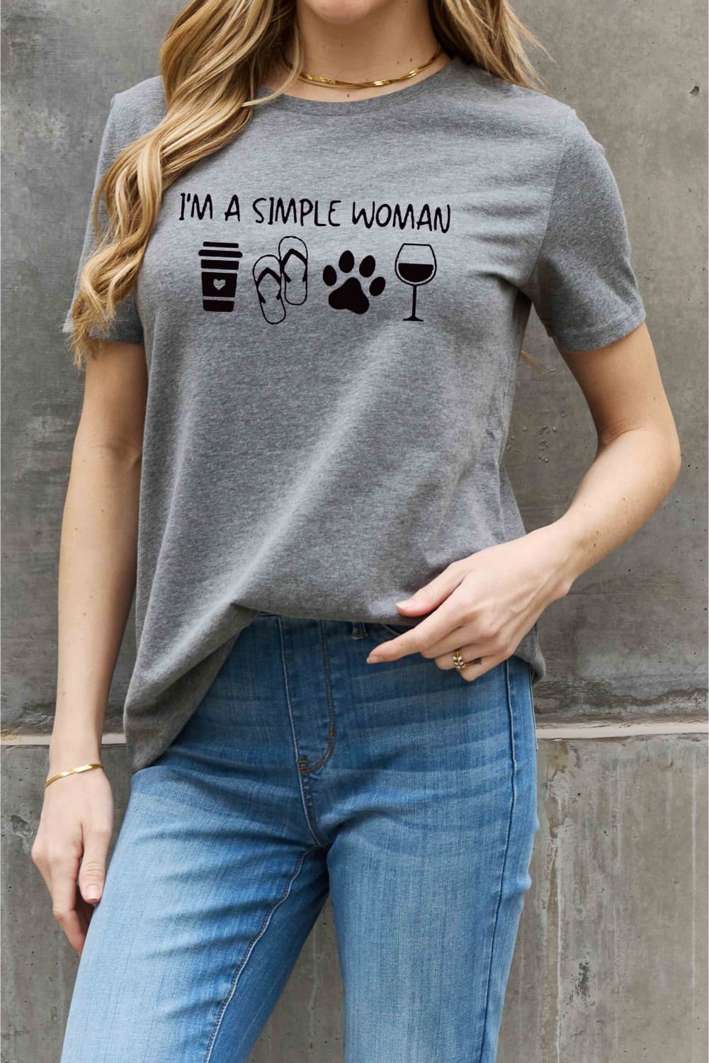 Slate Gray Simply Love Full Size I&#39;M A  SIMPLE WOMAN Graphic Cotton Tee Sentient Beauty Fashions tees