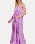 Lavender Zenana Frill Tiered V-Neck Maxi Cami Dress