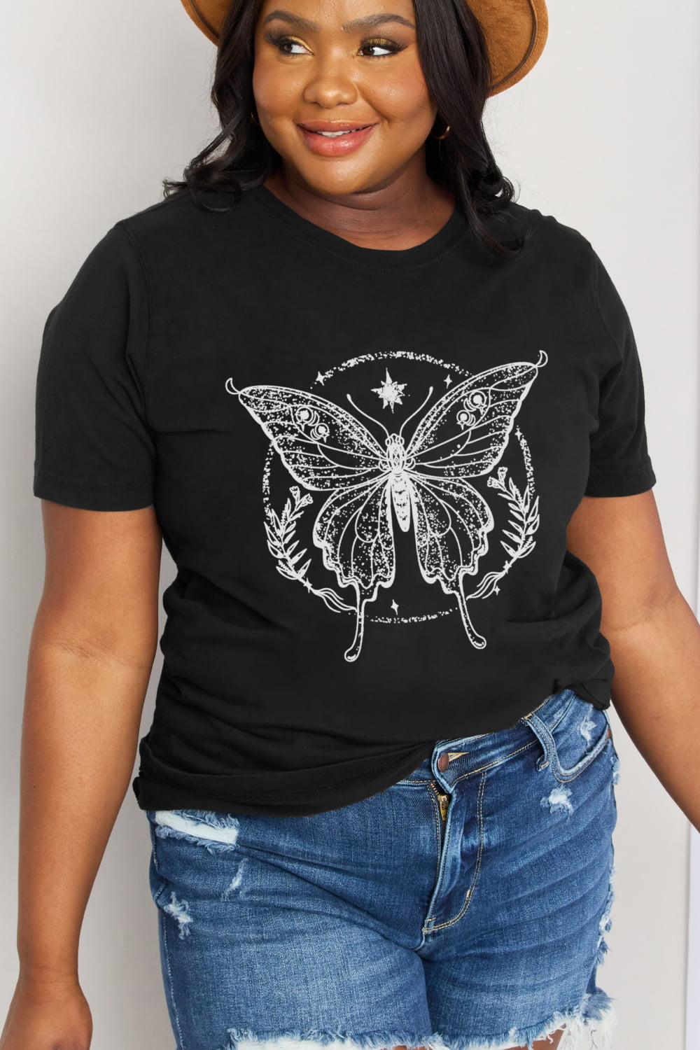Dark Slate Gray Simply Love Full Size Butterfly Graphic Cotton Tee Sentient Beauty Fashions Apparel &amp; Accessories